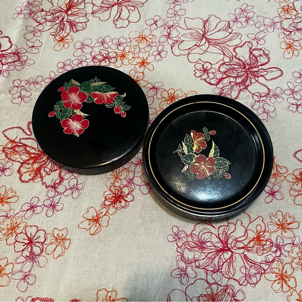 Japanese Floral Tea Coaster Vintage OTAGIRI ORIGINAL Lacquer Ware